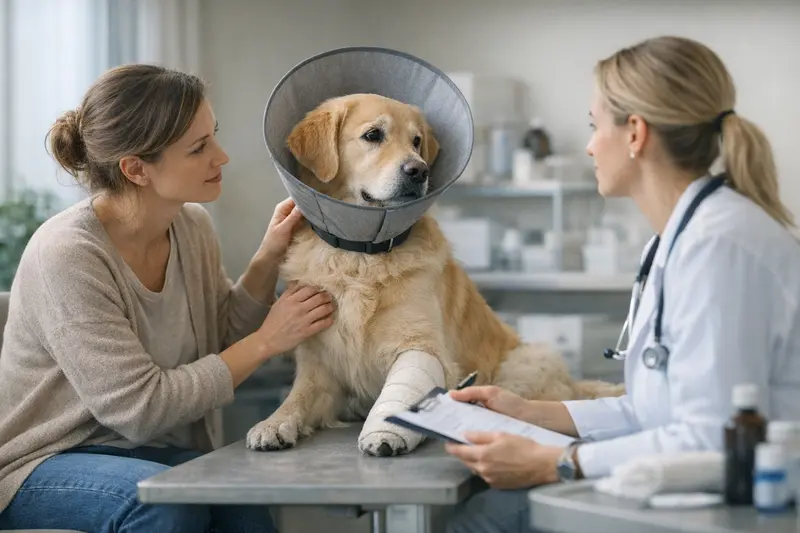 Ein Hund beim Tierarzt während einer Voruntersuchung vor einer Operation.