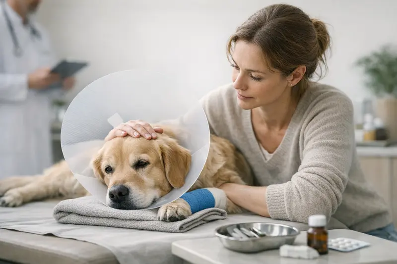Hund und Tierarzt - OP-Versicherung Eine Schnauze eines Hundes, der aufmerksam zu einem Tierarzt schaut, symbolisiert die Entscheidung über eine OP-Versicherung.