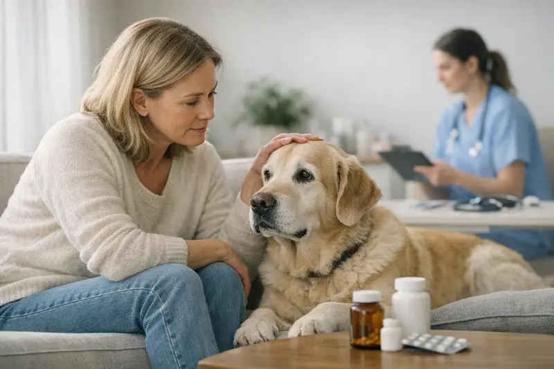 Hundeversicherung Vergleichsrelevanz Ein älterer Hund beim Tierarzt zur Gesundheitsuntersuchung.