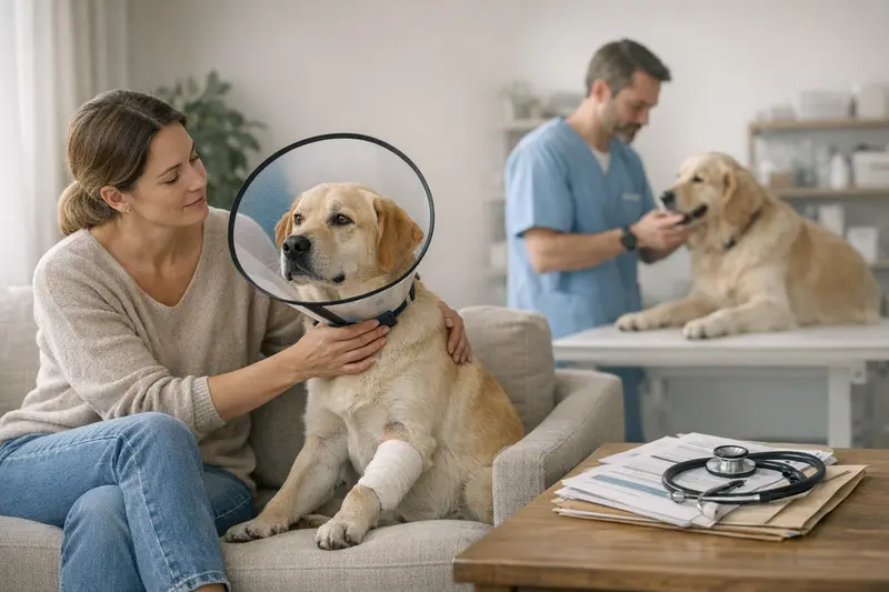 OP-Versicherung oder Krankenversicherung für Hunde? Eine Hundebesitzerin bespricht mit einem Tierarzt die Vorteile einer OP-Versicherung im Vergleich zu einer Krankenversicherung für Hunde.