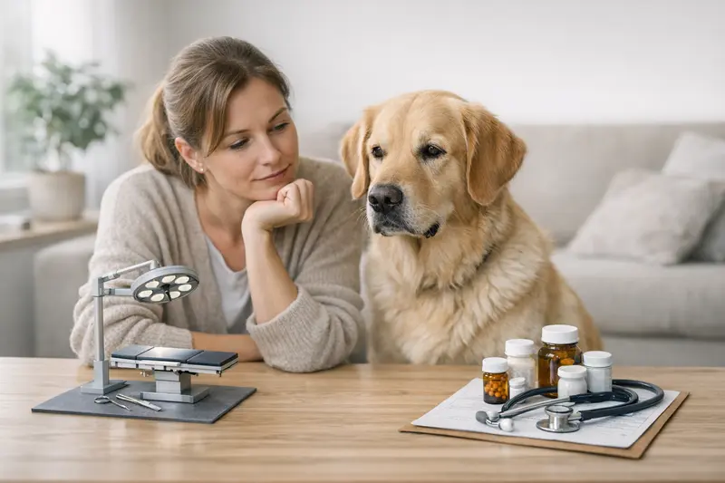 Hundehalter bespricht mit Tierarzt die Vorteile von OP-Versicherung und Krankenversicherung für Hunde.