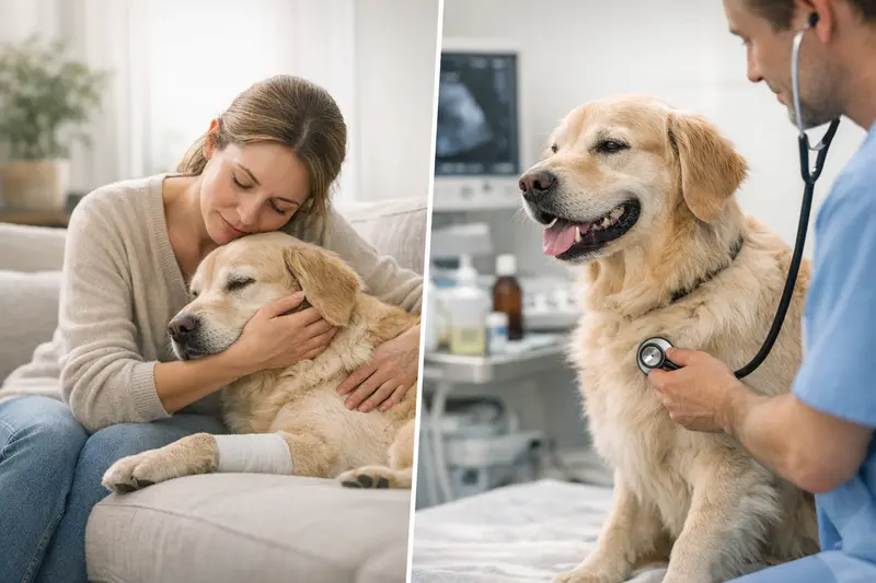 Unterschied zwischen OP- und Krankenversicherung für Hunde Hunde halten in einer Klinik während einer Behandlung.