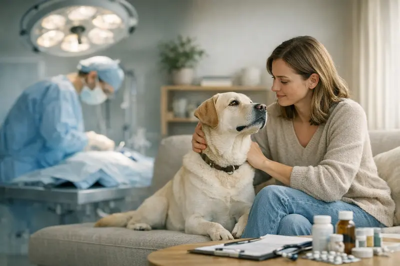 Unterschied zwischen OP-Versicherung und Krankenversicherung für Hunde Ein Hund wird beim Tierarzt untersucht, um die Unterschiede zwischen OP-Versicherung und Krankenversicherung zu verdeutlichen.