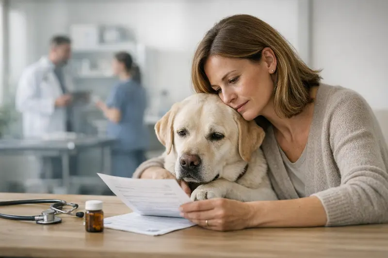 Wartezeiten und Vorerkrankungen in der Hundeversicherung Ein Hund beim Tierarzt, der auf die Behandlung wartet, symbolisiert die Bedeutung von Wartezeiten und Vorerkrankungen in der Hundeversicherung.