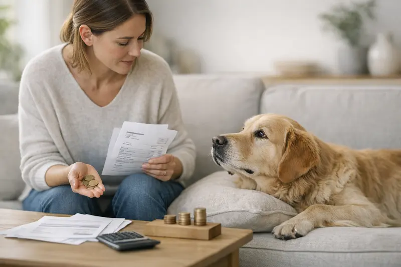 Hund beim Tierarzt mit einem Fragezeichen zur Selbstbeteiligung