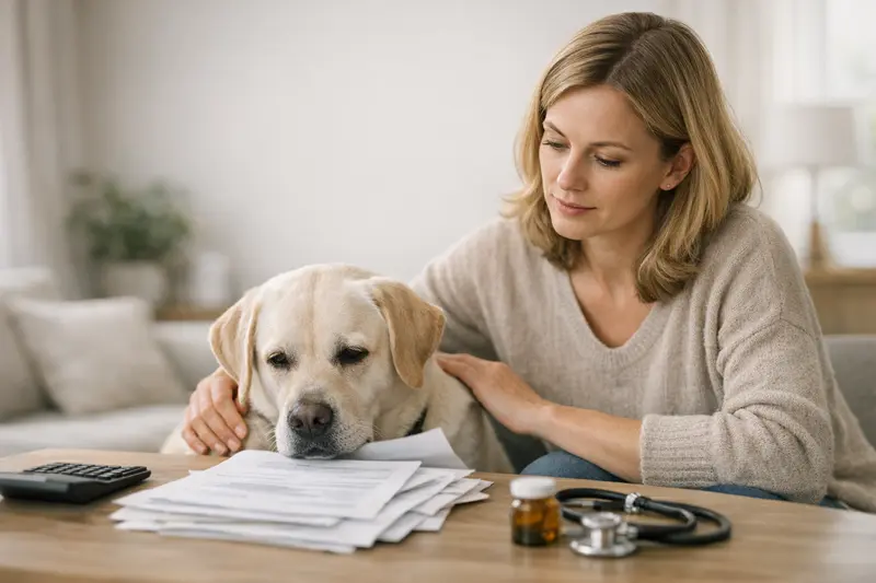 Detailansicht eines Hundes bei einem Tierarztbesuch, der die Tarifdetails einer Hundekrankenversicherung erklärt.