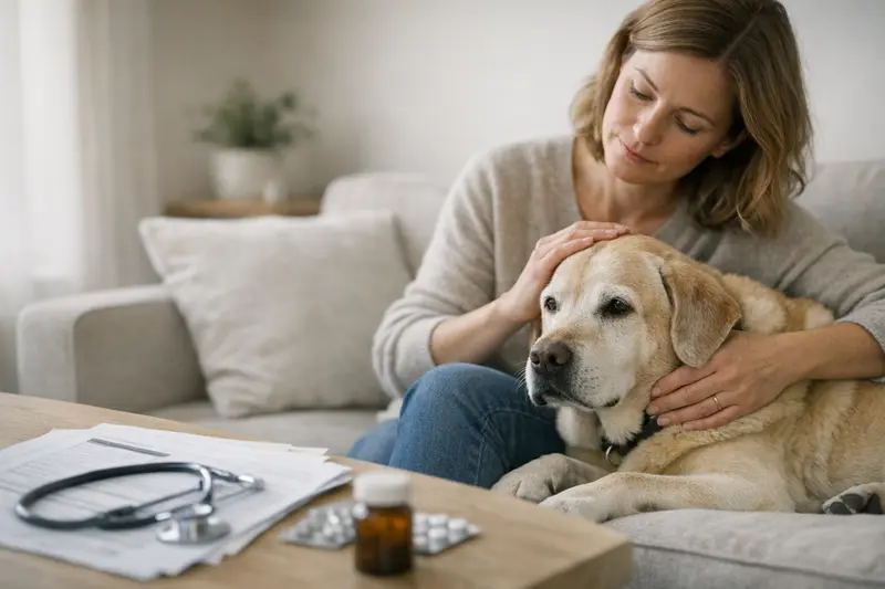 Vorerkrankungen bei der Hundversicherung Ein Hundebesitzer spricht mit einem Tierarzt über die Versicherung von Vorerkrankungen.