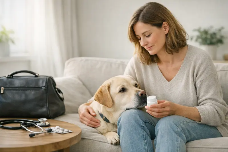 Wartezeiten und Vorerkrankungen bei Hundekrankenversicherungen Ein Hundebesitzer informiert sich über Wartezeiten und Vorerkrankungen bei Tierkrankenversicherungen.