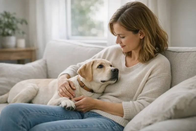 Vorteile der frühen Hundeversicherung Ein glücklicher Hund beim Tierarzt, symbolisiert den Vorteil eines frühzeitigen Abschlusses einer Hundeversicherung.