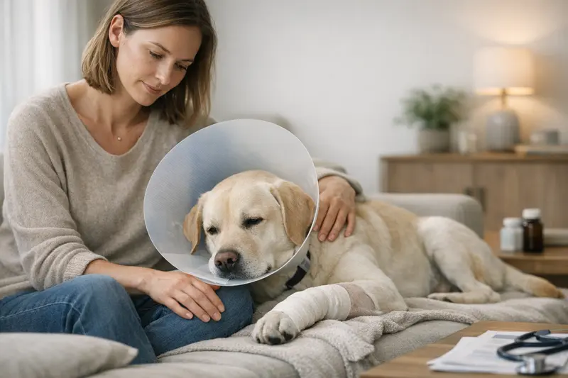 Hund auf dem Tisch beim Tierarzt zur Untersuchung