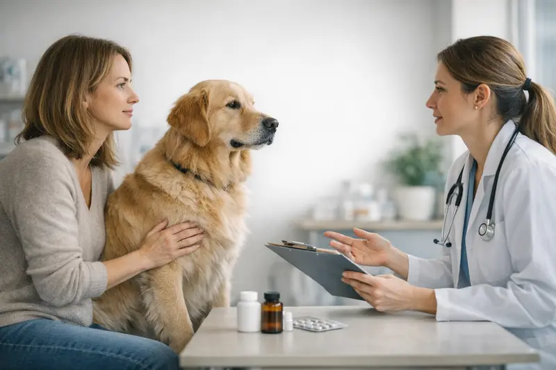 Tierarzt legt einem Hund eine Vorsorgeuntersuchung an