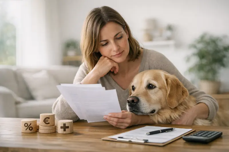 Hund beim Tierarzt zur Kostenevaluierung Detailansicht eines Hundes beim Tierarzt, der eine Untersuchung durchführt, um Gesundheitskosten zu evaluieren.