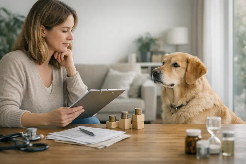 Einfluss der Tarifpunkte auf Hundeversicherungen Tierarztbesuch mit Hund, um über Tarifpunkte der Hundeversicherung zu informieren.