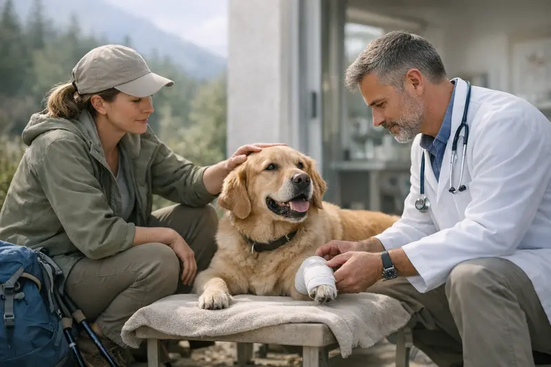 Hundeversicherung und Outdoor-Aktivitäten Ein glücklicher Hund auf einer Wanderung, bereit für die nächste Tierarztbehandlung nach dem Ausflug.