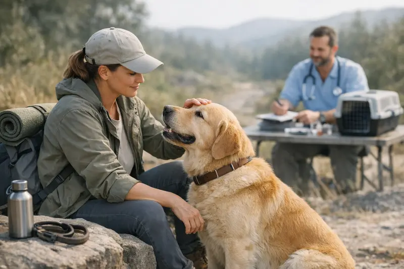 Hunde beim Tierarzt zur Vorsorge Ein glücklicher Hund beim Tierarzt, der eine Vorsorgeuntersuchung erhält.