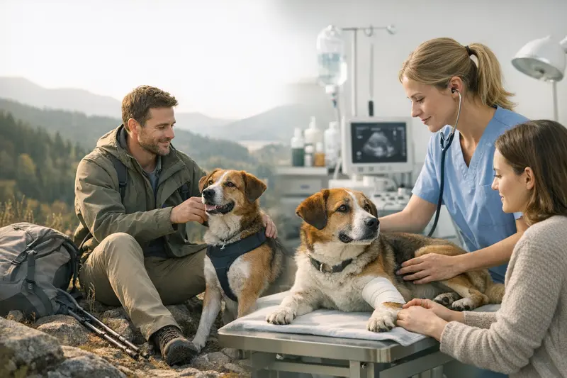 Tierarztbesuch Hund Hund bei einem Tierarztbesuch zur Absicherung von OP-Kosten.