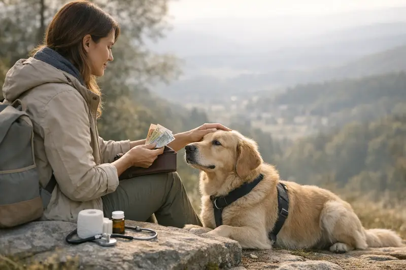 Hundehalterin bespricht mit Tierarzt die Kosten und Eigenanteile der Hundeversicherung.