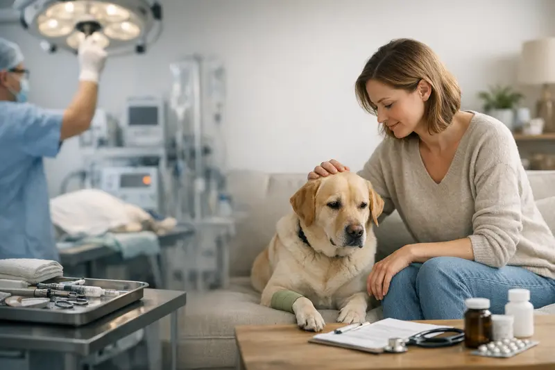 OP-Schutz versus Krankenversicherung für Hunde Hunde beim Tierarzt, um den Unterschied zwischen OP-Schutz und Krankenversicherung zu verdeutlichen.