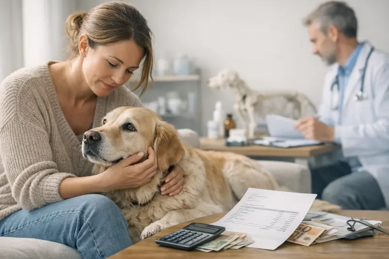 Glücklicher Hund beim Tierarzt, was auf die Notwendigkeit einer Hundeversicherung hinweist.