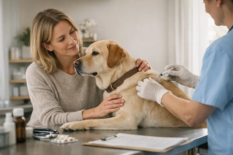 Vorsorgeuntersuchung für Hunde Ein Hund beim Tierarzt während einer Vorsorgeuntersuchung.