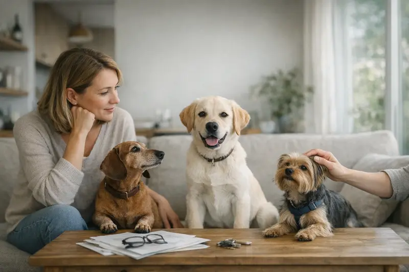 Hundeversicherung und Beitragsunterschiede Ein glücklicher Hund beim Tierarzt, der für eine kosteneffiziente Hundeversicherung untersucht wird.
