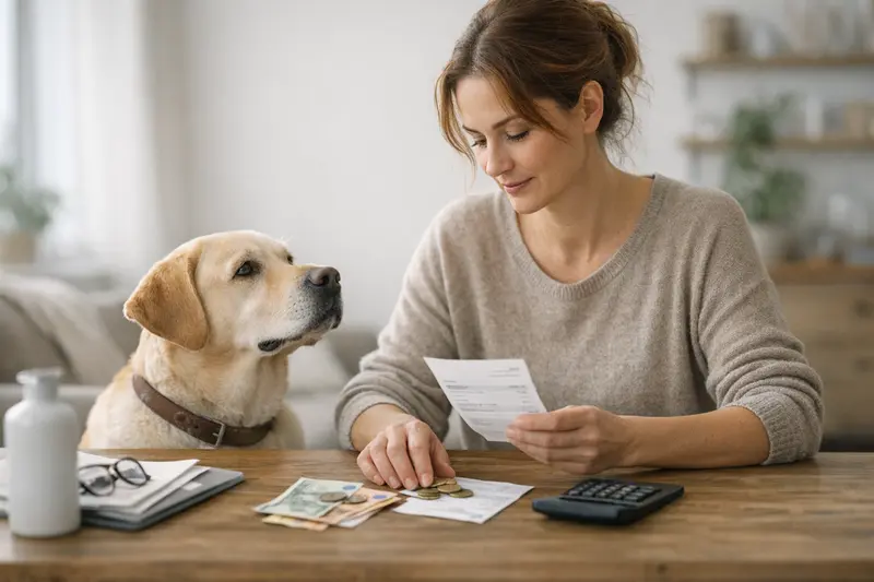 Selbstbeteiligung bei der Hundeversicherung Ein Hund mit einem Tierarzt während einer Untersuchung, symbolisiert Selbstbeteiligung in der Hundeversicherung.