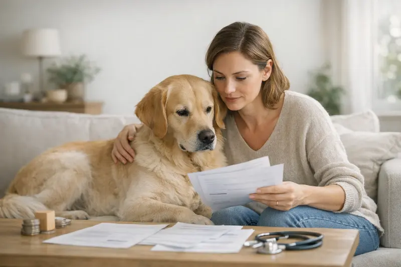 Entscheidende Tarifpunkte bei Hundeversicherungen Ein Hund beim Tierarzt, der über Versicherungsoptionen informiert wird.