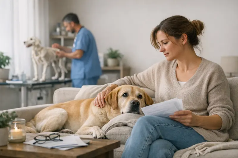 Ein gesunder Hund beim Tierarzt, der untersucht wird, um die Bedeutung einer Krankenversicherung zu verdeutlichen.