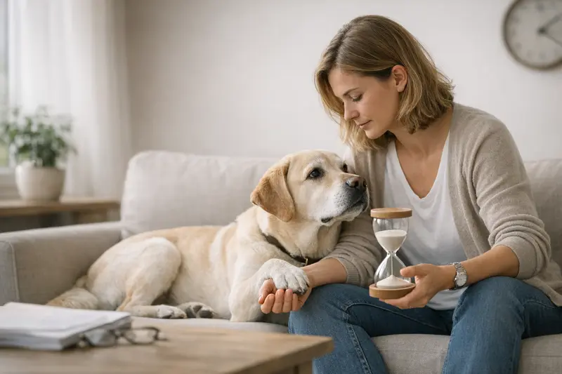 Wartezeiten in der Hundeversicherung Ein Hundebesitzer bespricht mit einem Tierarzt die Wartezeiten in der Hundeversicherung.
