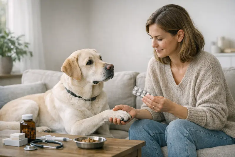 Hundeversicherung Vorsorgeleistungen Ein gesunder Hund beim Tierarzt für Vorsorgeuntersuchungen.