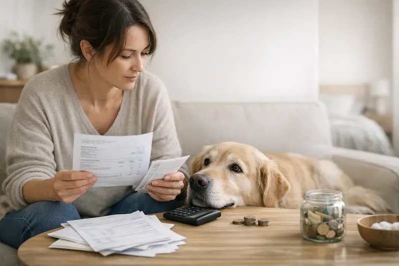 Hundehalter und Tierarzt diskutieren über Selbstbeteiligung bei einer Hundeversicherung.