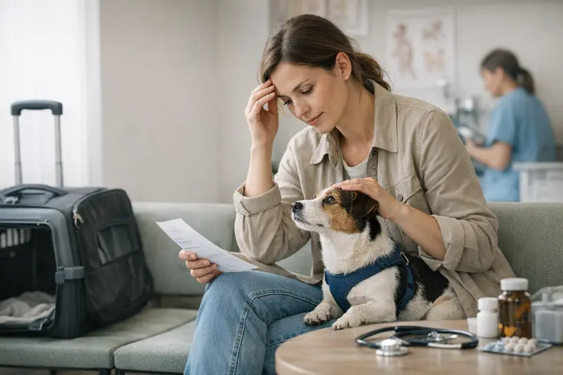 Selbstbeteiligung Tierarztkosten Reisekosten Eine Hundebesitzerin und ihr Tierarzt besprechen die Selbstbeteiligung bei tierärztlichen Reisekosten.