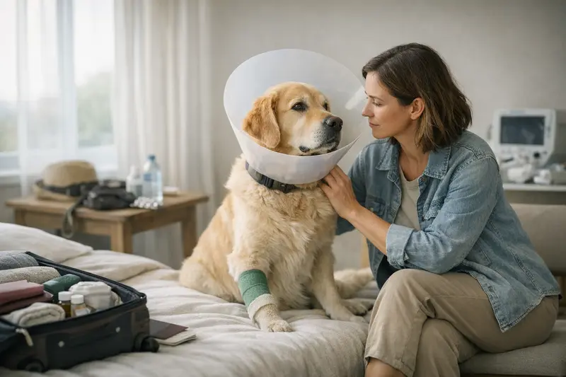 Glücklicher Hund auf Reisen, der durch eine OP-Versicherung geschützt ist.