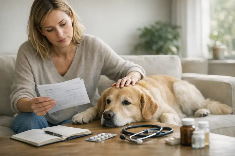 Ein Hund beim Tierarzt zur Untersuchung, symbolisch für Tarifdetails und Eigenanteil.