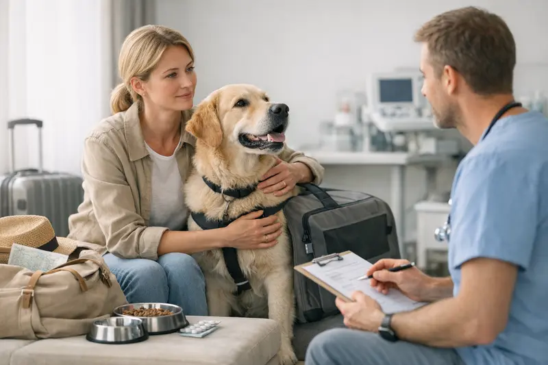 OP-Versicherung für Reisen mit Hund Ein Hund mit einem Tierarztbesuch, der eine OP-Versicherung benötigt.