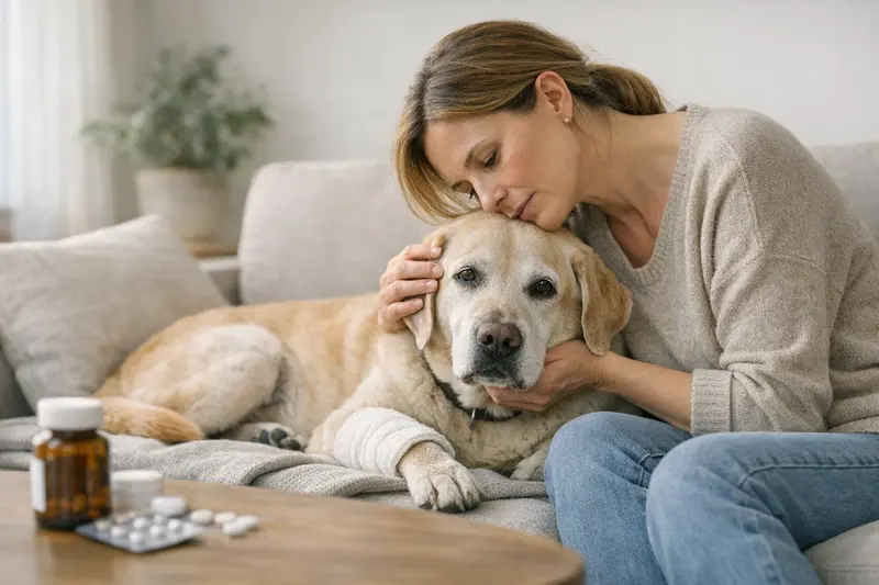 Vorerkrankungen bei Hundeversicherungen Ein älterer Hund beim Tierarzt zur Untersuchung wegen einer Vorerkrankung.