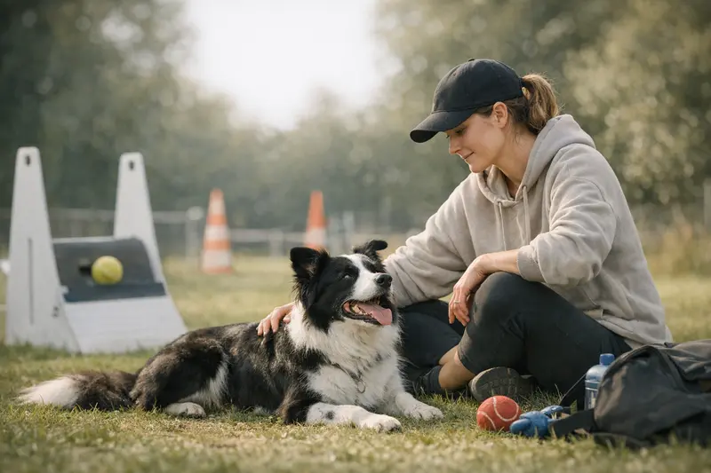 Hundesport Versicherungsschutz Flyball Aktiver Hund beim Flyball im Hundesport mit trainierendem Halter, symbolisiert die Frage nach der Versicherungsschutz