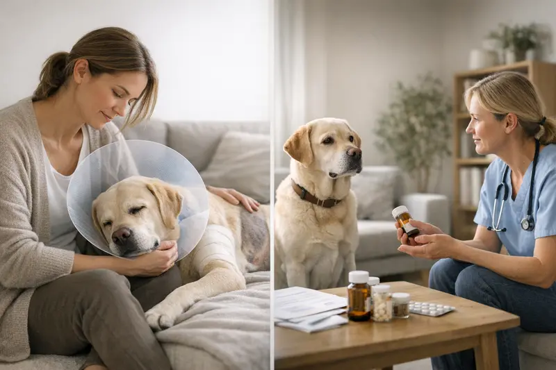 Untersuchung eines Hundes beim Tierarzt Ein gesunder Hund beim Tierarzt, der untersucht wird, wobei die Unterscheidung zwischen OP-Schutz und umfassender Hundeversicherung relevant ist.