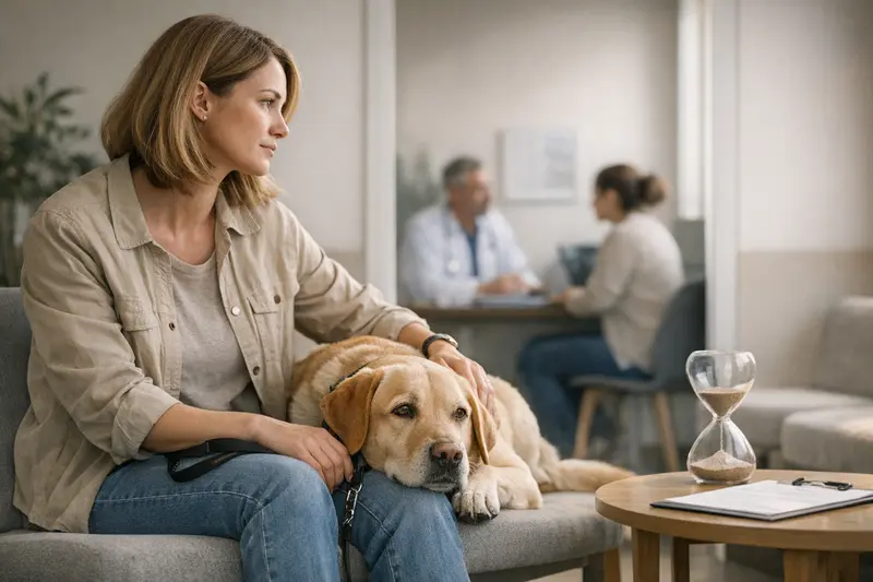 Hundeversicherung Wartezeiten Ein Hund beim Tierarzt, der auf die Wartezeit für eine Versicherung hinweist.