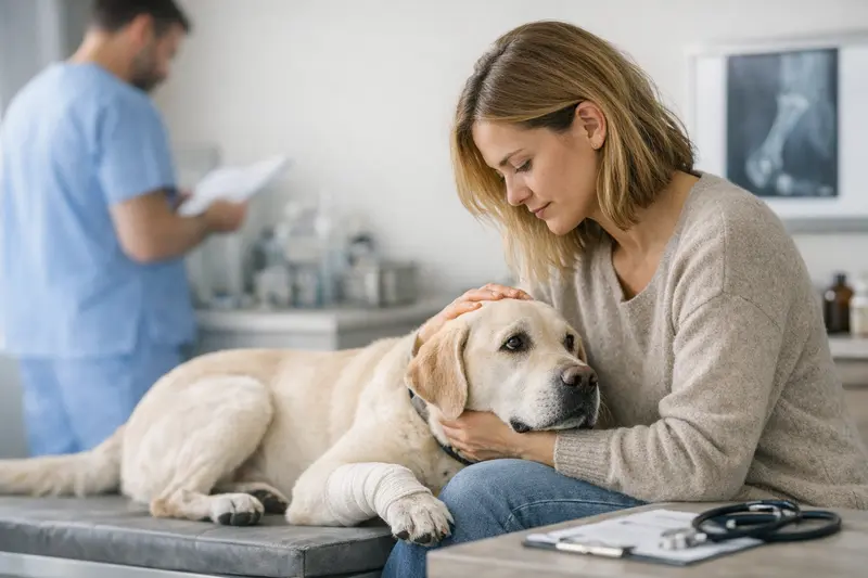 Tierarzt untersucht einen Hund auf frühere Erkrankungen.