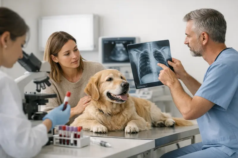 Blutuntersuchung Hund Diagnostik Tierarzt bei der Blutuntersuchung eines Hundes zur Diagnostik