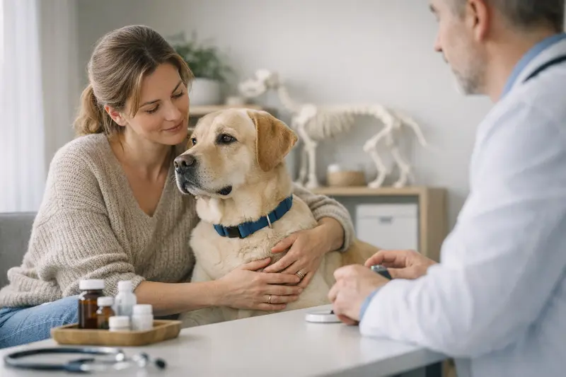 Vorsorgeleistungen in Hundekrankenversicherungen Hund beim Tierarzt, der die Bedeutung von Vorsorgeleistungen in einer Krankenversicherung erläutert.
