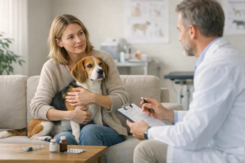 Ein Hund beim Tierarzt, der für Impfungen behandelt wird, im Kontext der Tiergesundheit.