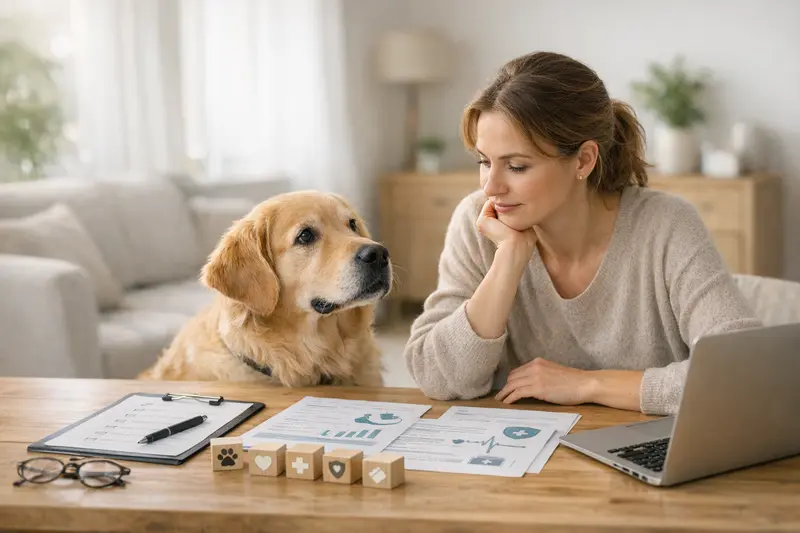 Hundeversicherungsvergleich Ein Hundebesitzer vergleicht verschiedene Hundeversicherungsangebote.