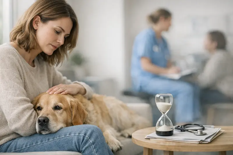 Hundebesitzer im Gespräch mit Tierarzt Ein Hundebesitzer spricht mit einem Tierarzt über die Wartezeiten bei der Hundekrankenversicherung.