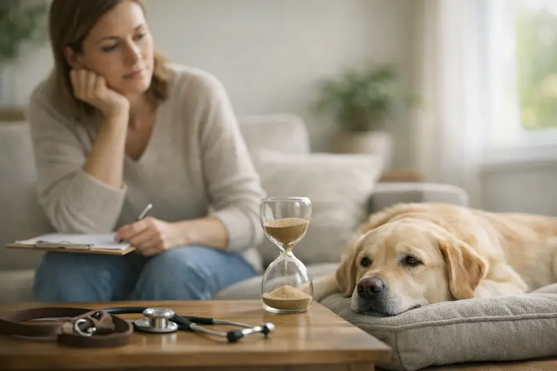Wartezeiten in der Hundekrankenversicherung Ein Hundebesitzer informiert sich über Wartezeiten bei der Hundeversicherung mit einem Tierarzt.