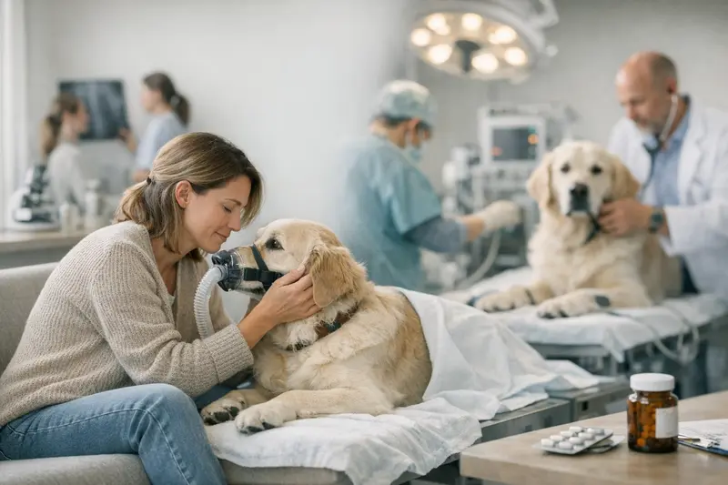 Tierarztuntersuchung Hund Ein Hund, der fürsorglich von einem Tierarzt untersucht wird, symbolisiert die Unterschiede zwischen Hundekrankenversicherung und OP-Versicherung.