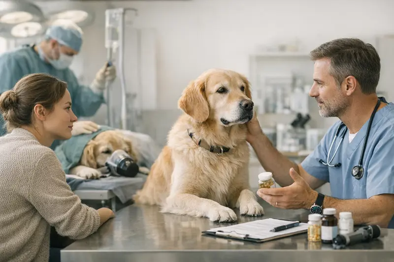Ein Hund bei einer ärztlichen Untersuchung zur Aufklärung über Hundekrankenversicherungen.