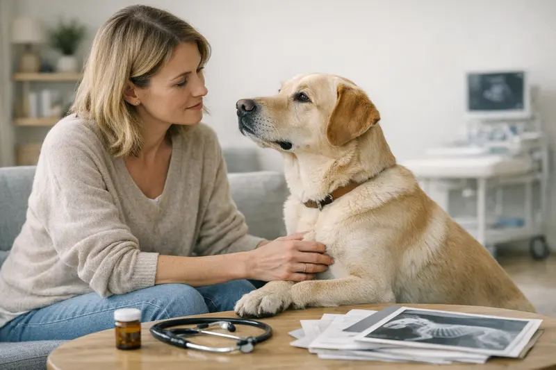 Hundekrankenversicherung – Sinnvoll für Tierarztkosten Ein Hund beim Tierarzt zur Gesundheitsuntersuchung, symbolisiert die Notwendigkeit von Planung der Tierarztkosten durch eine Hundekrankenversicherung.