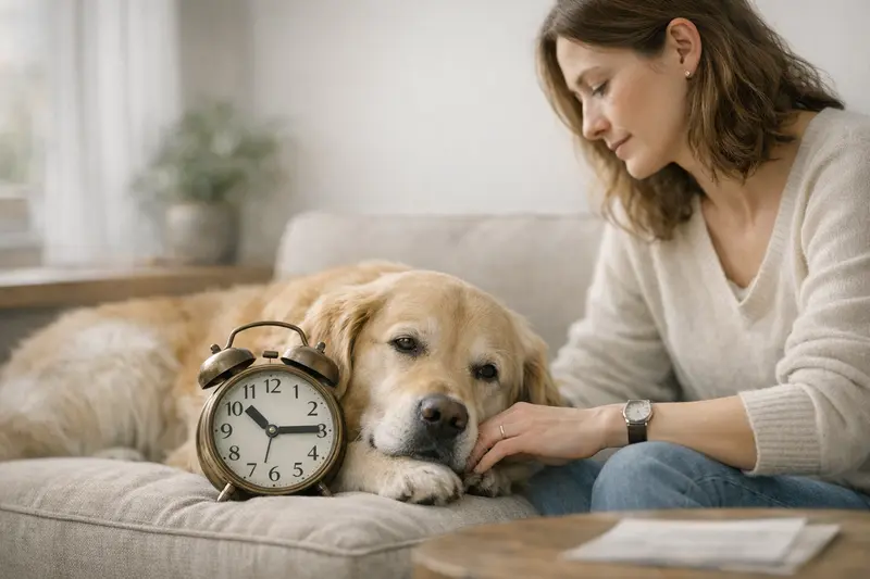 Wartezeiten in der Tierkrankenversicherung Eine Frau mit ihrem Hund beim Tierarzt, die über Wartezeiten in der Tierkrankenversicherung informiert wird.